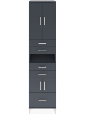 Dienni Hyperion Dolap 4 Raflı 5 Çekmeceli 4 Kapaklı 60X44X243 Antrasit-Antrasit