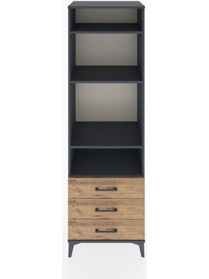 Dienni Hyperion Dolap 4 Raflı 3 Çekmeceli 60X44X195 Antrasit-Çam