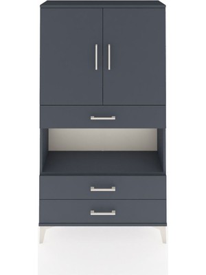 Dienni Arges Dolap 3 Raflı 3 Çekmeceli 2 Kapaklı 88X30X163 Antrasit-Antrasit