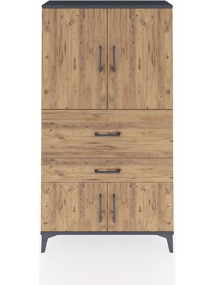 Dienni Arges Dolap 3 Raflı 2 Çekmeceli 4 Kapaklı 88X30X163 Antrasit-Çam