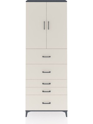 Dienni Arges Dolap 3 Raflı 5 Çekmeceli 2 Kapaklı 88X30X243 Antrasit-Aytaşı