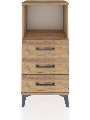 Dienni Arges Komodin Tek Raflı 3 Çekmeceli 44X30X96 Çam-Çam