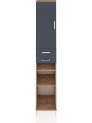Dienni Hyperion Dolap 5 Raflı 2 Çekmeceli Tek Kapaklı 44X44X243 Çam-Antrasit