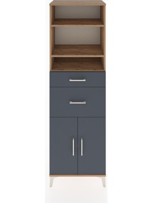 Dienni Hyperion Dolap 4 Raflı 2 Çekmeceli 2 Kapaklı 60X44X195 Çam-Antrasit