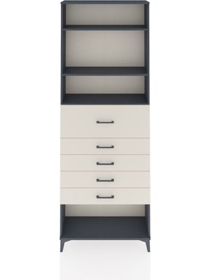 Dienni Arges Dolap 3 Raflı 5 Çekmeceli 88X30X243 Antrasit-Aytaşı