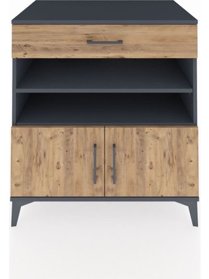 Dienni Kronos Şifonyer 3 Raflı Tek Çekmeceli 2 Kapaklı 88X59X96 Antrasit-Çam