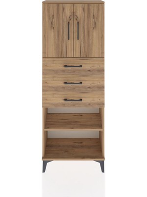 Dienni Arges Dolap 3 Raflı 3 Çekmeceli 2 Kapaklı 60X30X163 Çam-Çam