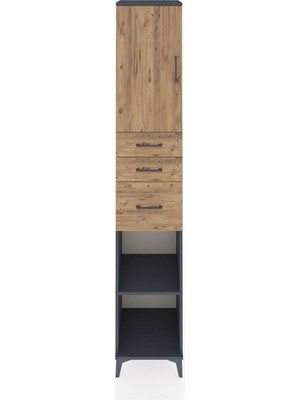 Dienni Hyperion Dolap 4 Raflı 3 Çekmeceli Tek Kapaklı 44X44X243 Antrasit-Çam