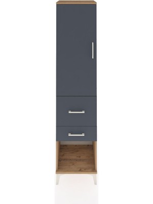 Dienni Hyperion Dolap 3 Raflı 2 Çekmeceli Tek Kapaklı 44X44X195 Çam-Antrasit