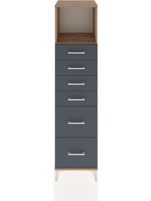 Dienni Hyperion Dolap Tek Raflı 6 Çekmeceli 44X44X182 Çam-Antrasit