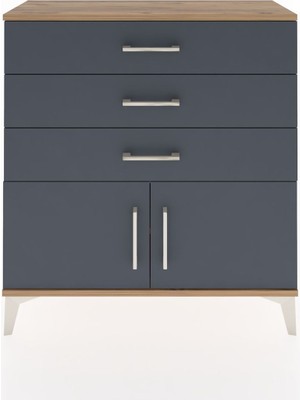 Dienni Arges Şifonyer Tek Raflı 3 Çekmeceli 2 Kapaklı 88X30X96 Çam-Antrasit
