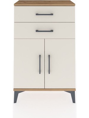 Dienni Arges Komodin Tek Raflı 2 Çekmeceli 2 Kapaklı 60X30X96 Çam-Aytaşı