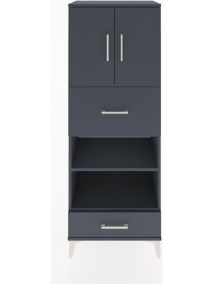 Dienni Hyperion Dolap 4 Raflı 2 Çekmeceli 2 Kapaklı 60X44X163 Antrasit-Antrasit