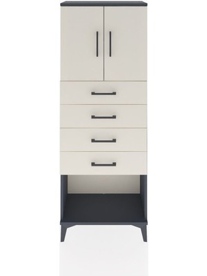 Dienni Arges Dolap 2 Raflı 4 Çekmeceli 2 Kapaklı 60X30X163 Antrasit-Aytaşı