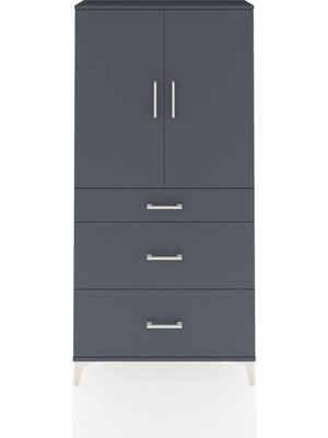 Dienni Arges Dolap 3 Raflı 3 Çekmeceli 2 Kapaklı 88X30X182 Antrasit-Antrasit