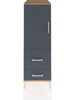 Dienni Kronos Dolap Tek Raflı 2 Çekmeceli Tek Kapaklı 44X59X134 Çam-Antrasit