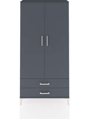 Dienni Arges Dolap 4 Raflı 2 Çekmeceli 2 Kapaklı 88X30X182 Antrasit-Antrasit