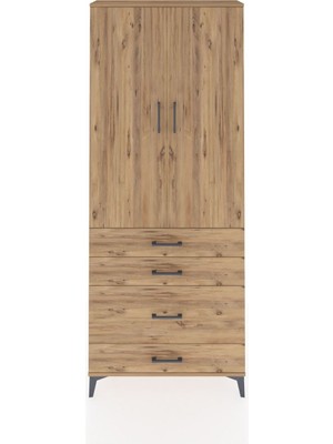 Dienni Arges Dolap 2 Raflı 4 Çekmeceli Tek Askılı 88X30X221 Çam-Çam