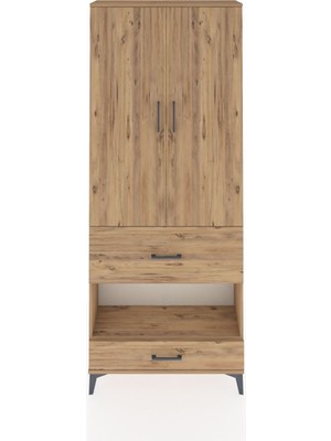 Dienni Arges Dolap 4 Raflı 2 Çekmeceli 2 Kapaklı 88X30X221 Çam-Çam