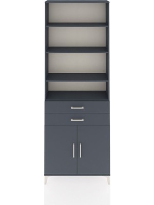 Dienni Arges Dolap 5 Raflı 2 Çekmeceli 2 Kapaklı 88X30X243 Antrasit-Antrasit