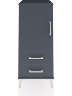 Dienni Hyperion Komodin 2 Raflı 2 Çekmeceli Tek Kapaklı 44X44X106 Antrasit-Antrasit