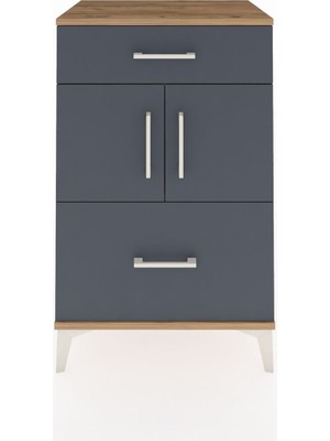 Dienni Hyperion Komodin Tek Raflı 2 Çekmeceli 2 Kapaklı 60X44X96 Çam-Antrasit