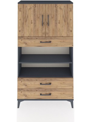 Dienni Arges Dolap 4 Raflı 3 Çekmeceli 2 Kapaklı 88X30X163 Antrasit-Çam