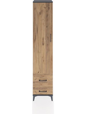 Dienni Hyperion Dolap 5 Raflı 2 Çekmeceli Tek Kapaklı 44X44X221 Antrasit-Çam