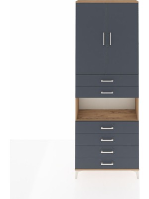 Dienni Arges Dolap 4 Raflı 6 Çekmeceli 2 Kapaklı 88X30X243 Çam-Antrasit
