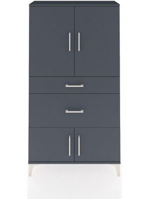 Dienni Arges Dolap 2 Raflı 2 Çekmeceli 4 Kapaklı 88X30X163 Antrasit-Antrasit