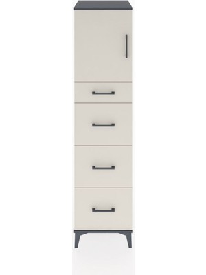 Dienni Hyperion Dolap Tek Raflı 4 Çekmeceli Tek Kapaklı 44X44X182 Antrasit-Aytaşı