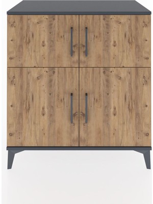 Dienni Hyperion Şifonyer 4 Raflı 4 Kapaklı 88X44X96 Antrasit-Çam