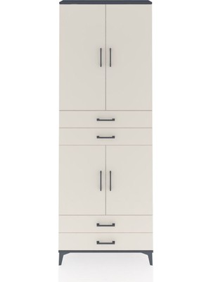 Dienni Arges Dolap 5 Raflı 4 Çekmeceli 4 Kapaklı 88X30X243 Antrasit-Aytaşı