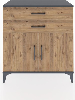 Dienni Hyperion Şifonyer 2 Raflı 2 Çekmeceli 2 Kapaklı 88X44X96 Antrasit-Çam