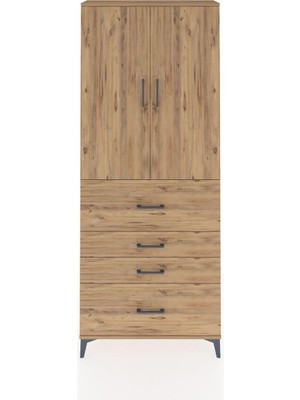 Dienni Arges Dolap 3 Raflı 4 Çekmeceli 2 Kapaklı 88X30X221 Çam-Çam
