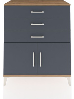 Dienni Hyperion Şifonyer Tek Raflı 3 Çekmeceli 2 Kapaklı 88X44X106 Çam-Antrasit
