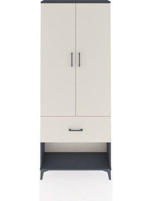 Dienni Arges Dolap 3 Raflı Tek Çekmeceli 2 Kapaklı 88X30X221 Antrasit-Aytaşı