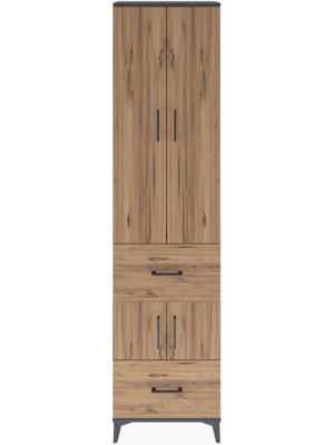 Dienni Arges Dolap 5 Raflı 2 Çekmeceli 4 Kapaklı 60X30X243 Antrasit-Çam