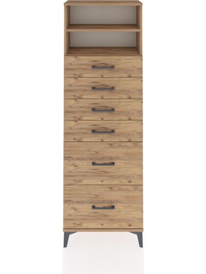 Dienni Arges Dolap 2 Raflı 6 Çekmeceli 60X30X182 Çam-Çam