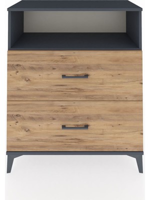 Dienni Hyperion Şifonyer Tek Raflı 2 Çekmeceli 88X44X106 Antrasit-Çam