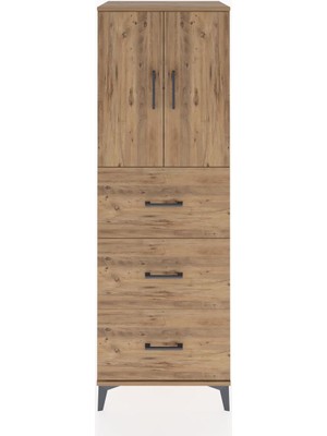 Dienni Hyperion Dolap 2 Raflı 3 Çekmeceli 2 Kapaklı 60X44X182 Çam-Çam