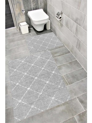 Home Kaymaz Tabanlı Suya Dayanıklı Dijital Baskılı Banyo Paspası Takımı | Bordo Halı 1441