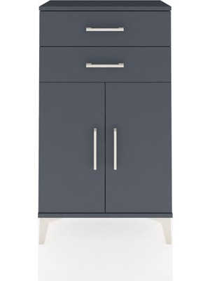 Dienni Arges Komodin Tek Raflı 2 Çekmeceli 2 Kapaklı 60X30X106 Antrasit-Antrasit