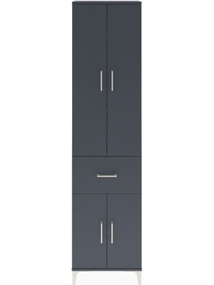 Dienni Arges Dolap 4 Raflı Tek Çekmeceli 4 Kapaklı 60X30X243 Antrasit-Antrasit