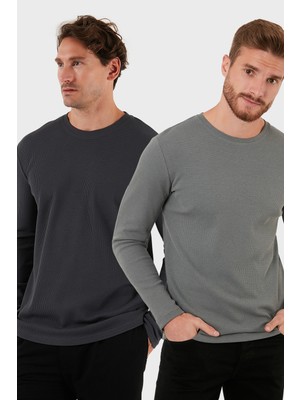 Buratti Pamuklu Bisiklet Yaka Normal Kalıp Basic 2'li Paket Sweat Erkek SWEAT 5905073S2