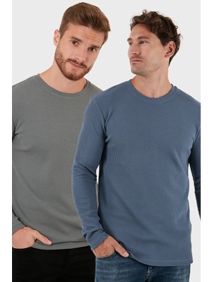 Buratti Pamuklu Bisiklet Yaka Normal Kalıp Basic 2'li Paket Sweat Erkek SWEAT 5905073S2