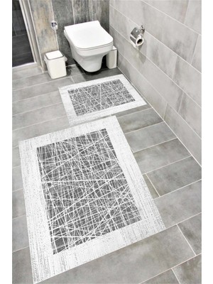 Home Kaymaz Tabanlı Suya Dayanıklı Dijital Baskılı Banyo Paspası Takımı | Bordo Halı 1624