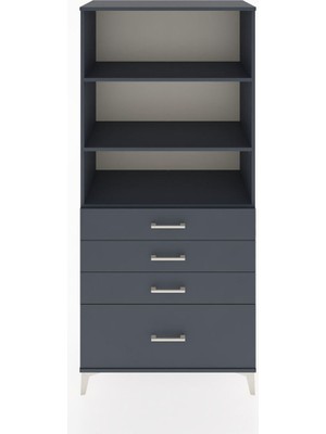 Dienni Hyperion Dolap 3 Raflı 4 Çekmeceli 88X44X195 Antrasit-Antrasit