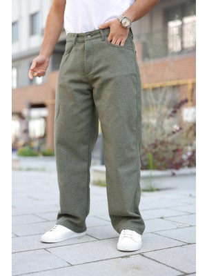 Comstar Erkek Yüksek Bel Bol Paça Günlük Haki Baggy Pantolon