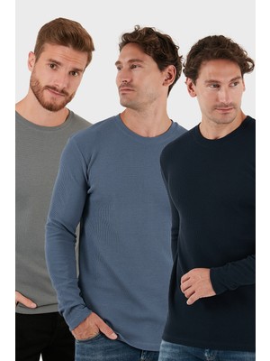 Buratti Pamuklu Bisklet Yaka Normal Kalıp Basic 3'lü Paket Sweat Erkek SWEAT 5905073S3